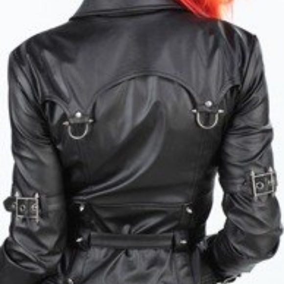 Lip Service Vegi Leather Trenchcoat Goth Punk - Picture 4 of 6